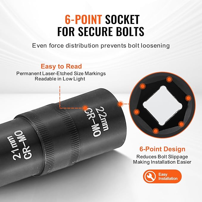 VEVOR Lug Nut Impact Socket Set - 4 Lug Nut Sizes 1/2 inch Drive Metric and SAE 6-Point Flip Socket CR-MO Steel Wheel Socket Set with Storage Case and Extension Bar for Auto Repair