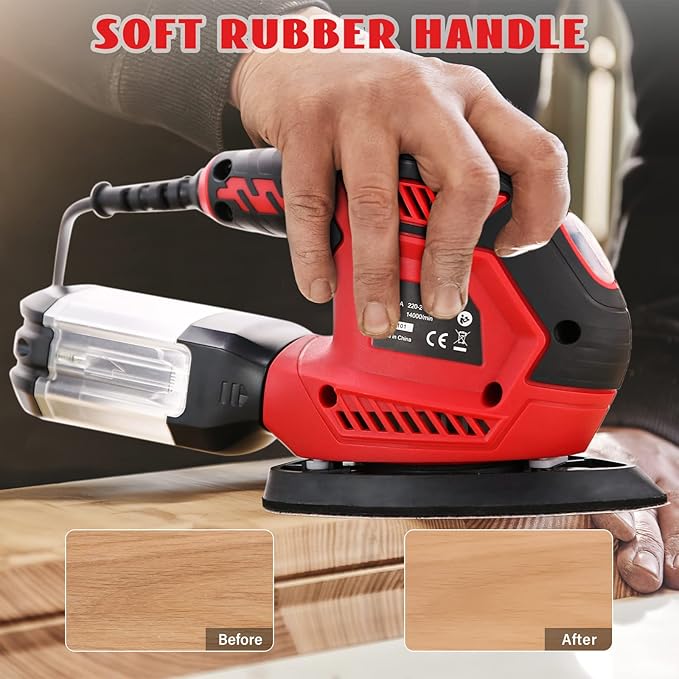 Sander, 200W Compact Electric Sander with 20Pcs Sandpapers & 2Pcs Polishing Pads, 14000 RPM, Hand Sanders with Efficient Dust Collection System for Wood,Woodworking,Sanding Works in Home