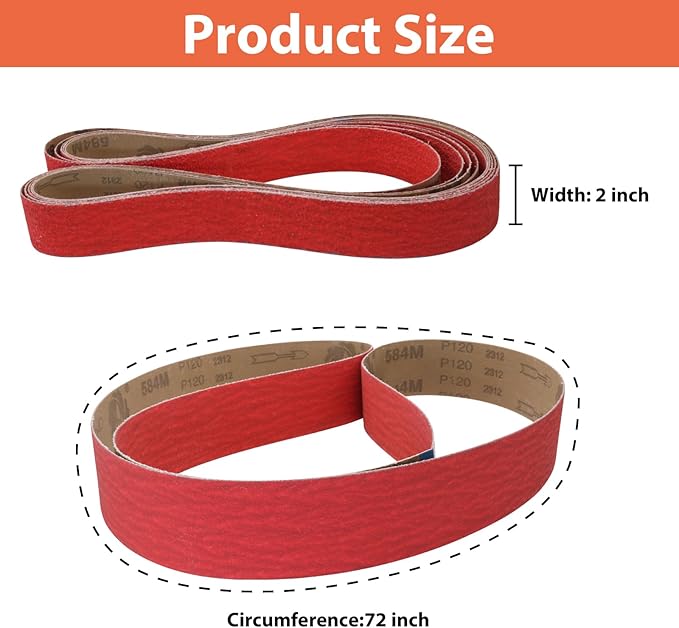 2 x 72 Grinding Belts, 2x72 Inch Ceramic Sanding Belt, 1 Pc Each of 36/40/60/80/120 Grits Sander Belts Assortment for Metal Knife Sharpening, 5 Pack(2x72in)