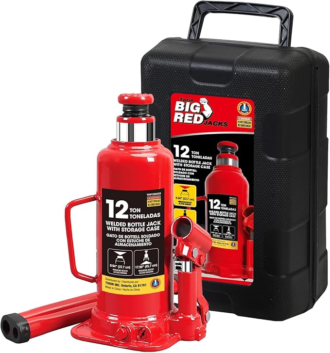 BIG RED T91213-1 Torin Hydraulic Bottle Jack with Carrying Case, 12 Ton (24,000 lb.) Capacity,for Pickup, Truck, Car, RV, Auto Repair, Industrial Engineering