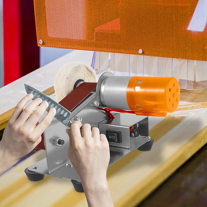 Mini Belt Sander,15 Degree Electric Belt Grinder,7 Adjustable Speed Electric Knife Polishing Sharpener Machine,Heavy Duty Electric Sander w/30 Sanding Belt,Electric Grinding Machine for Metal Jewelry