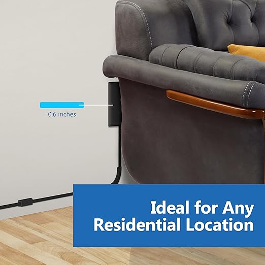 LIDER Flat-Face Outlet Extender with 3 Receptacles, Ultra-Thin Wall Plate Plug with Cord Extender and 3-Outlet Power Strip, 8ft Cord, LWE8-315-BK2P, Black, 2 Pack