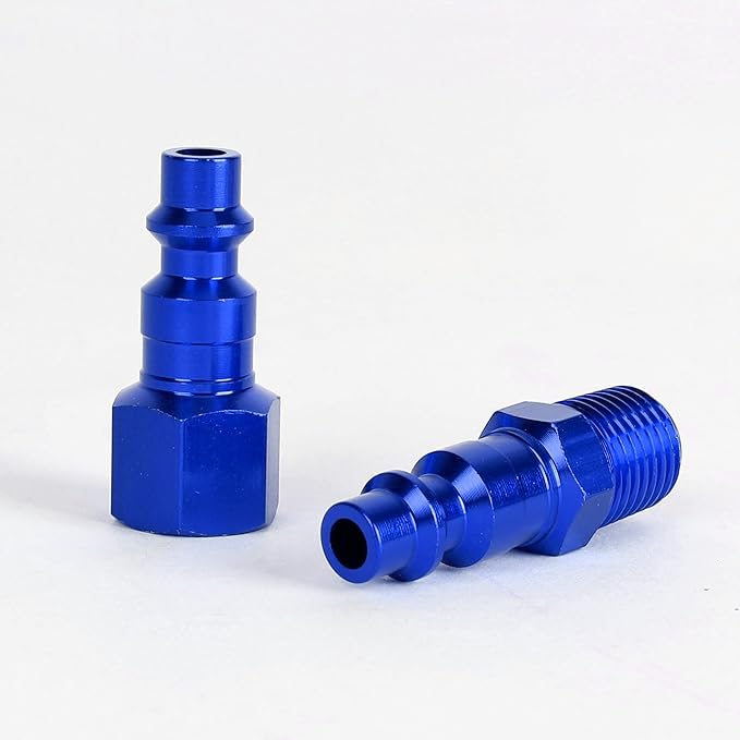 Air Hose Fittings, 7 Pieces 1/4" NPT Aluminum AMT Universal Air Couplers and I/M Industrial Type Air Plugs Kit, Blue