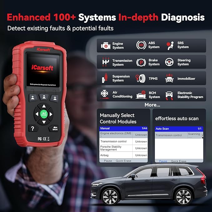 iCarsoft LR V1.0 for Land Rover/Jaguar OBD2 Scanner, All System Diagnostic Scan Tool Oil/SAS Reset Battery Test CAN Car Code Reader, ECU Coding, DTC Lookup, 118 Live Data, VIN, Freeze Frame