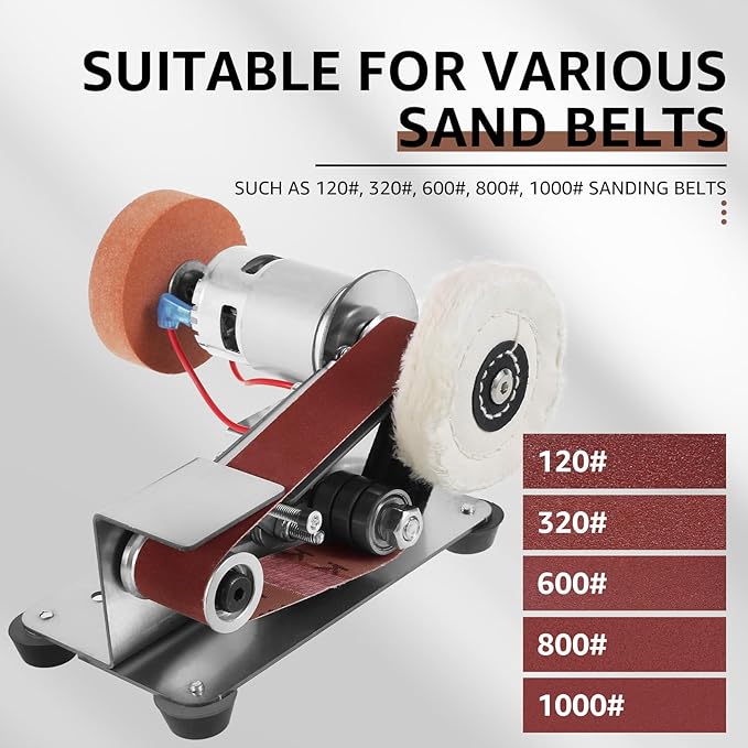 Mini Belt Sander,15 Degree Electric Belt Grinder,7 Adjustable Speed Electric Knife Polishing Sharpener Machine,Heavy Duty Electric Sander w/30 Sanding Belt,Electric Grinding Machine for Metal Jewelry