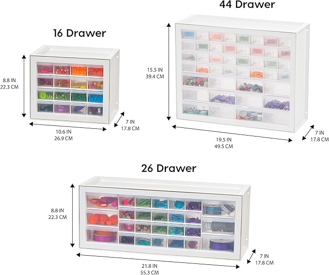 IRIS USA Craft Cabinet Storage, Screw Storage, Hardware Organizer, 16 Drawer Parts Cabinet, Art Storage Cabinets, Small Parts, Nuts and Bolts, Tool Organizer Storage, Scrapbook Art Hobby - White