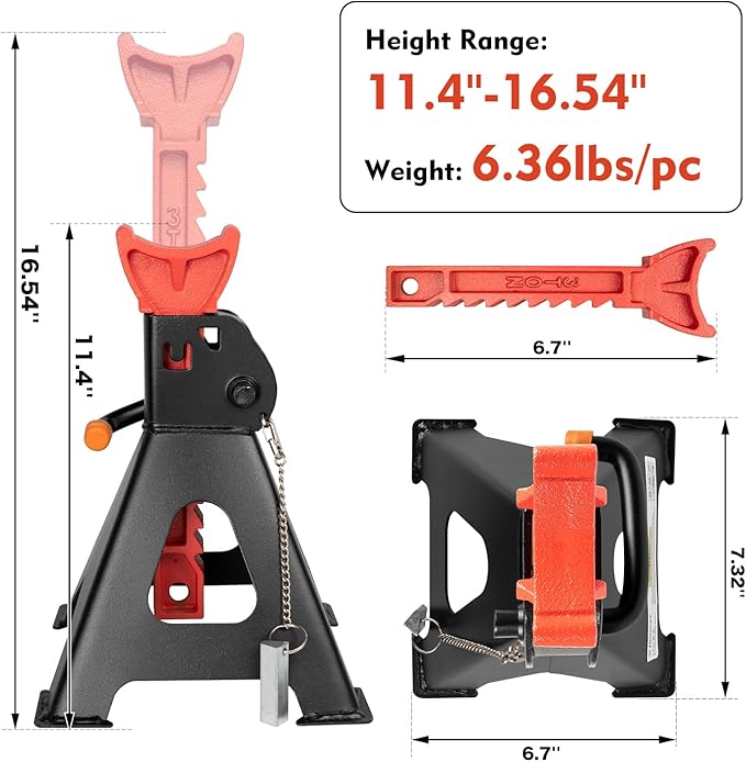 Donext Jack Stands 3 Ton (6,500 lb) Capacity Steel Double Locking, 1 Pair Black Lifting Stand Adjustable Jack Stands
