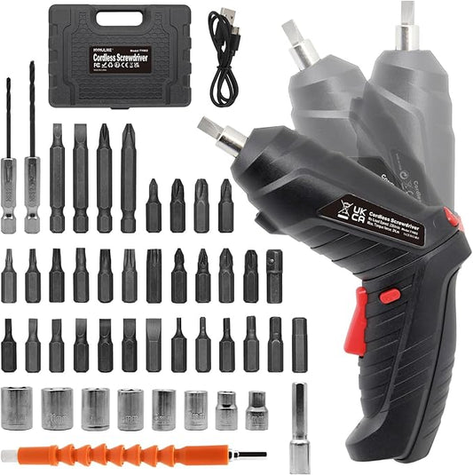 Cordless Electric Screwdriver, 3.6V Rechargeable Power Screwdriver with 47 pcs Accessories, usb charging, 3Nm Screw Gun, mini Carrying screwdriver set with LED Light for Electric Power Drill Set