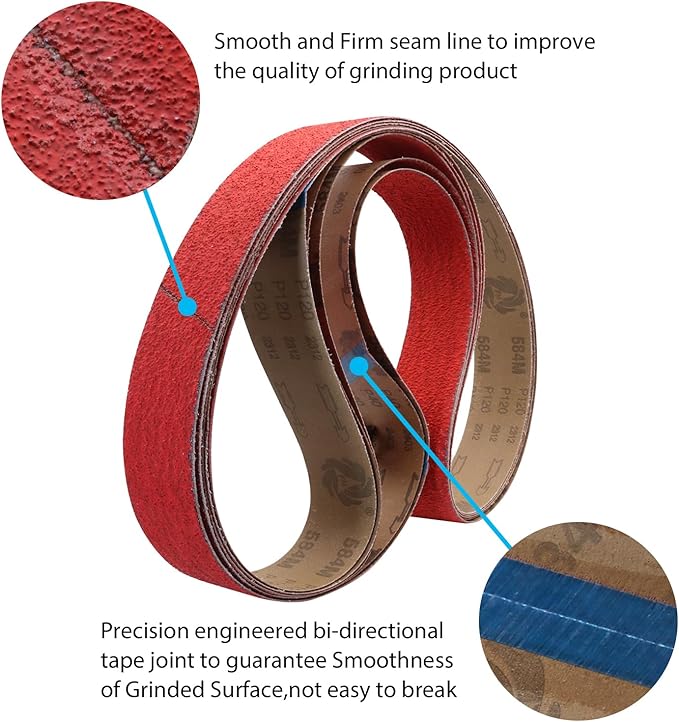 2 x 72 Grinding Belts, 2x72 Inch Ceramic Sanding Belt, 1 Pc Each of 36/40/60/80/120 Grits Sander Belts Assortment for Metal Knife Sharpening, 5 Pack(2x72in)