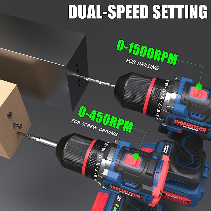 20V Cordless Drill Set, Brushless Power Drill Set with 2 Batteries and Charger,3/8-Inch Metal Chuck Electric Drill Driver,22 Torque Setting,Drill/Driver Bits and Tool Bag Included