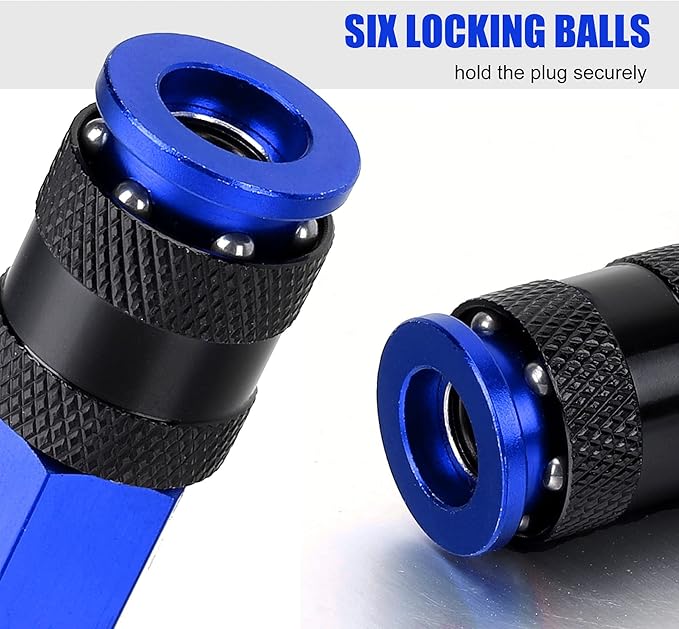 Air Hose Fittings, 7 Pieces 1/4" NPT Aluminum AMT Universal Air Couplers and I/M Industrial Type Air Plugs Kit, Blue