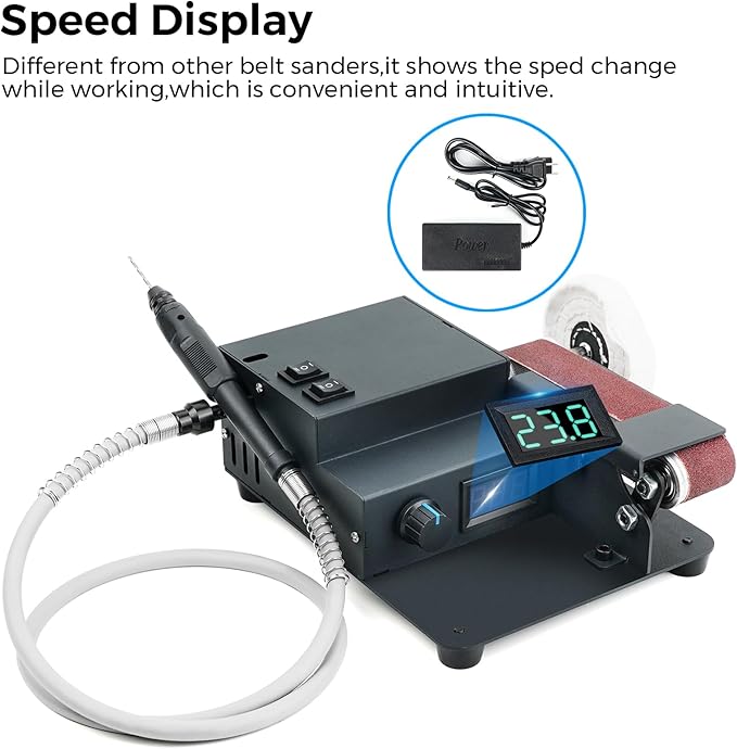 Twotrees Belt Sander, 350W Dual Motor Rotary Tool Sand Belt Integrated Machine for Carving and Milling a Wide Range of Metals, Wood and Other Materials