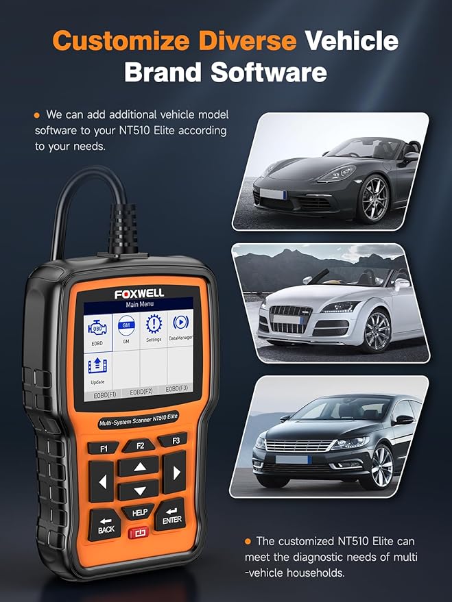 FOXWELL NT510 Elite fit for Volvo OBD2 Scanner, Bidirectional Scan Tool, Full System Diagnostic Tool, Car Code Reader, All Reset ABS Bleeding TCM Throttle SRS Injector Oil BMS EPB ETC SRL, WiFi Update