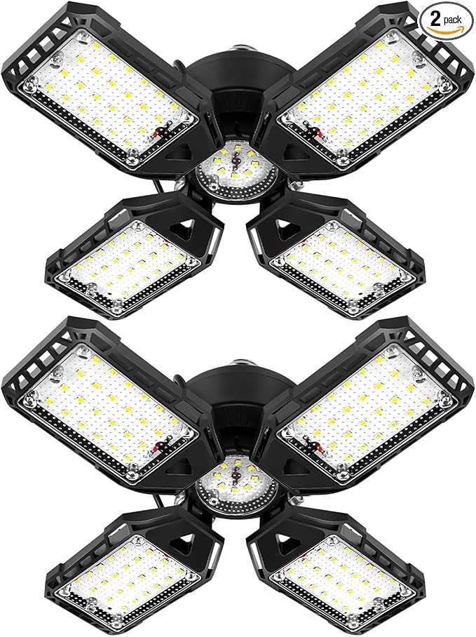 LED Garage Lights Bulb 2 Pack -120W, 12000LM 6500K Led Shop Light with 4+1 Deformable Panels, Basement Barn Light Garage Ceiling Lights, E26/E27 for Garage, Warehouse, Shop