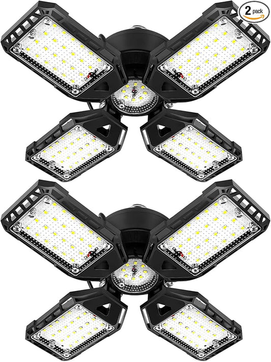 LED Garage Lights Bulb 2 Pack -120W, 12000LM 6500K Led Shop Light with 4+1 Deformable Panels, Basement Barn Light Garage Ceiling Lights, E26/E27 for Garage, Warehouse, Shop