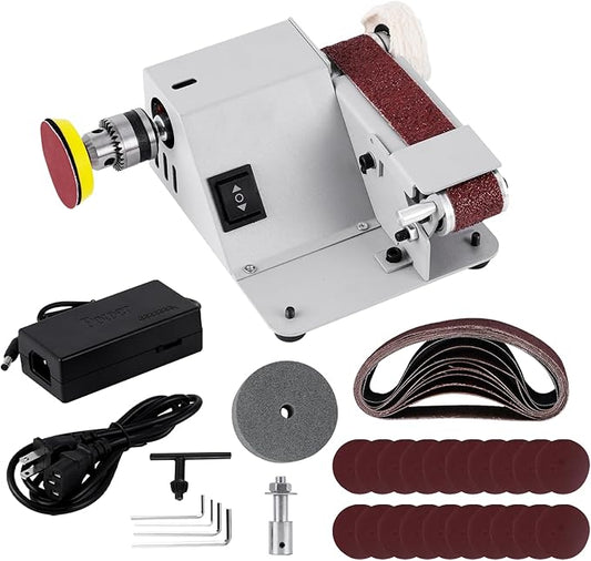 Mini Electric Belt Sander 1.18 x 13 inch Adjustable Angle Small Sanding Belt Machine 120W for Household Knife Sharpening, DIY Wood Crafts Metal Stone Plastic Grinding and Polishing