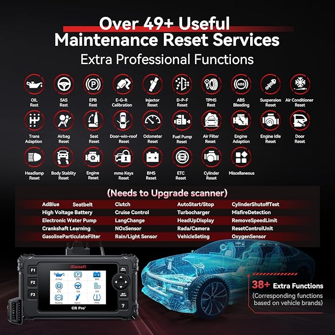 iCarsoft CR Pro+ 2025 All System Diagnostic Scan Tool for Cars, Full OBD2 Scanner, 49 Reset Services-Oil/ETC/EPB/BMS/SAS/SRS/TPMS/BSC/DWR/INJ/BLD/BLD/SPS etc.Free Update