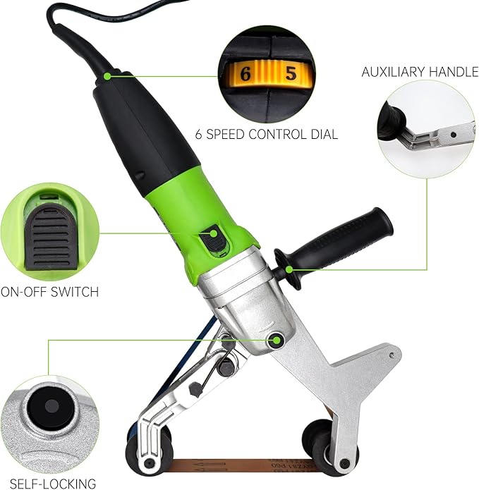 VICSES 110V 800W Pipe Tube Polisher Stainless Round Sander 360° Rotation and 6 Speeds Adjustable with Alumina Oxide Sanding Grinding and Polishing
