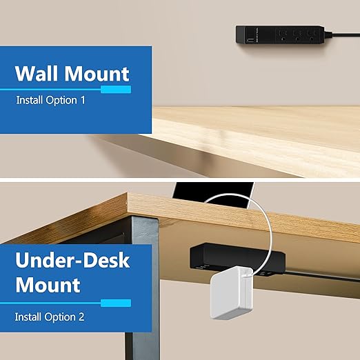 LIDER Outlet Extender with 3 Receptacles, USB Type-A and 2 USB Type-C Port, Ultra-Thin Flat-Plug with Cord Extender, 3-Outlet Power Strip, Slim Angled Design, Modern, 5ft Cord, Black