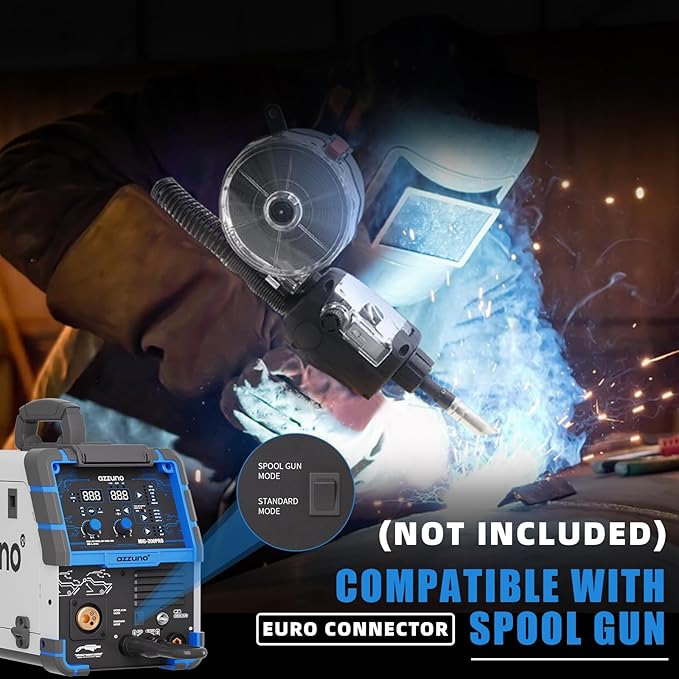 AZZUNO MIG Welder 110V/220V, 200A 8 in 1 Welder Machine Flux Core MIG/Gas MIG/MAG/Aluminum MIG/Spot MIG/Lift TIG/Stick Welding/Spool Gun Compatible, Multiprocess Welding Machine