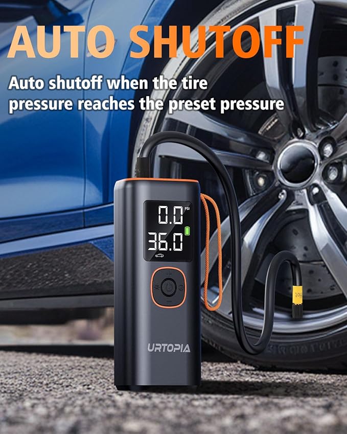 Tire Inflator Portable Air Compressor, 150PSI Electric Air Pump for Car Tires with Tire Pressure Gauge, Auto Shutoff, 5 Modes, LED Light, Rechargeable Car Tire Pump for Car, Motorcycle, Bike, Ball
