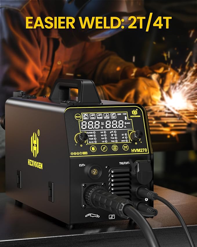 HZXVOGEN MIG Welder, 200A 6 in 1 Gas MIG/Gasless MIG/HF TIG/Stick/Spot/CUT 220V Aluminum Multi Process Welder Machine 40Amp Plasma Cutter Welder Combo Max Cut 15mm