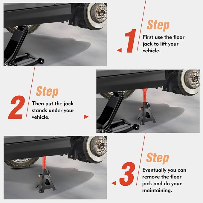 Donext Jack Stands 3 Ton (6,500 lb) Capacity Steel Double Locking, 1 Pair Black Lifting Stand Adjustable Jack Stands