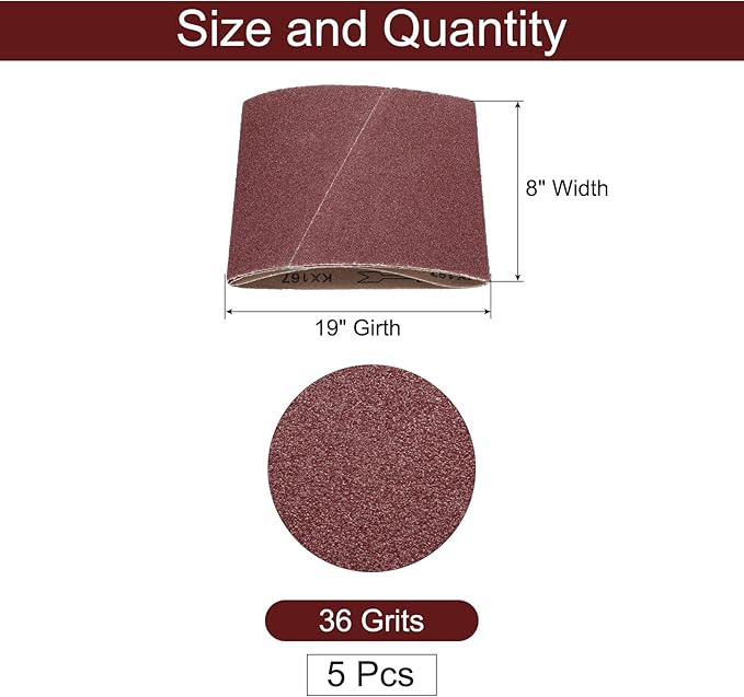 uxcell 5pcs 8" x 19" Sanding Belts 36 Grits Aluminum Oxide Abrasive Belt Sander Paper Sanding Papers for Metal Wood Grinding Polishing, Reddish Brown