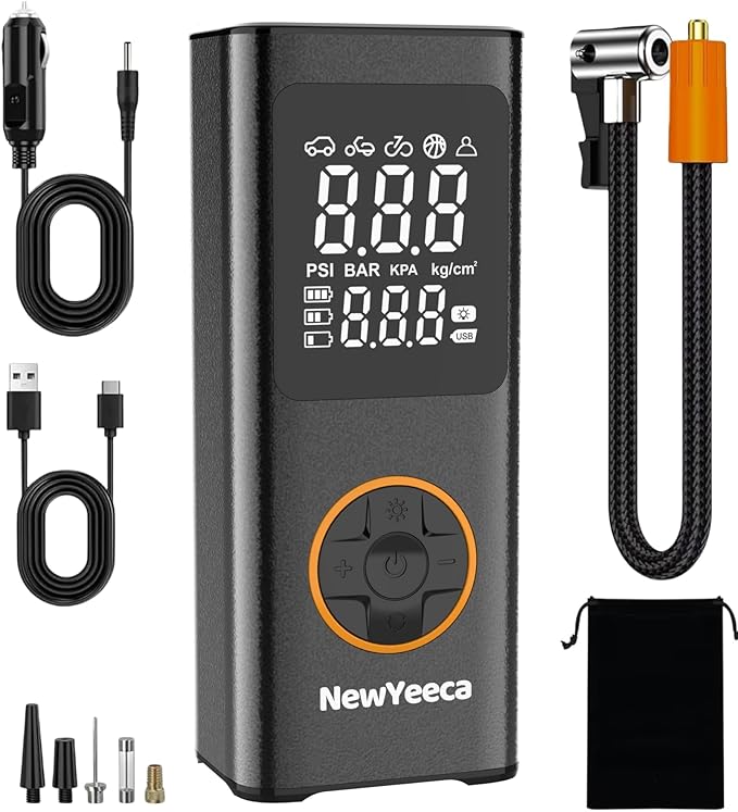 Cordless Tire Inflator Portable Electric Air Compressor, Tire Inflator Air Pump, 150 PSI Tire Pump Gauge with Digital Tire Pressure Detection for Car Tires/Motorcycle Tires/Bicycle Tires/Balls