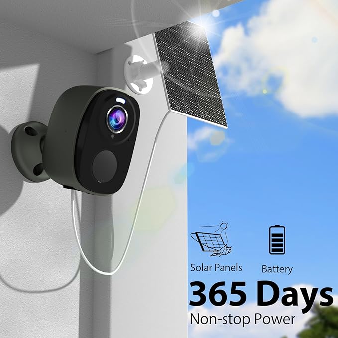 Rraycom 2pc Solar Security Cameras Wireless Outdoor, 2K Battery Powered Cameras for Home Security, WiFi Camera with Solar Panel, Color Night Vision, AI Motion Detection, 2 Way Audio, IP65, SD/Cloud G