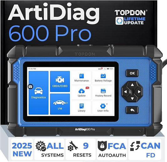 OBD2 Scanner Diagnostic Tool TOPDON ArtiDiag 600Pro, Code Reader All Systems Scan Tool with 9 Essential Maintenance Functions, Car Scanner with Andriod iOS, Upgraded Version of AD600S/AD500