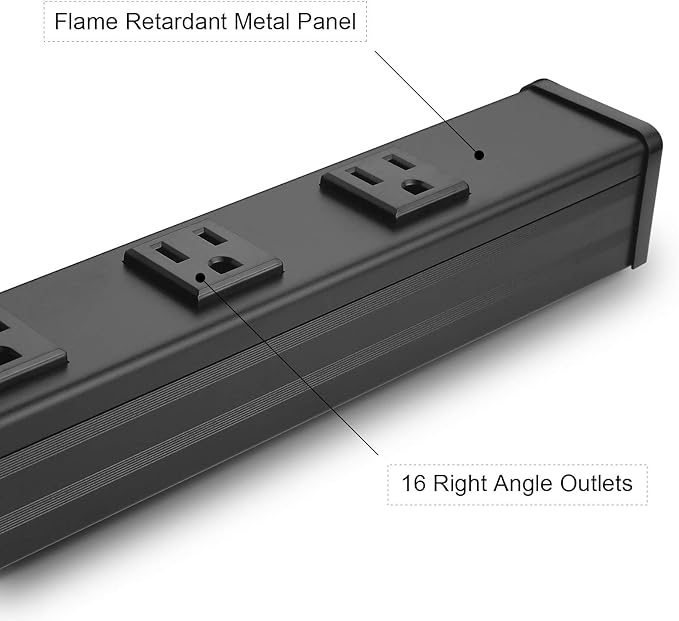 Long Heavy Duty Power Strip, 16 Outlet Large Metal Power Strip, Garage Workshop Multi Wide Industrial Power Strip. 6FT Cord 15A, 125V, 1875W (Black) (10FT, Black)