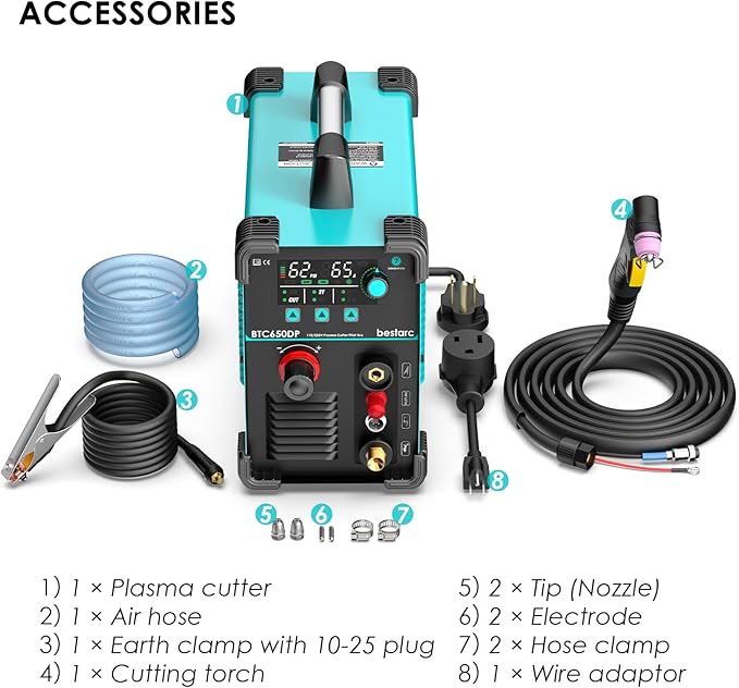 Plasma Cutter, Pilot Arc BTC650DP 7th Generation 65Amps With [Air Sensor Technology] Dual Voltage 110/220V Digital Plasma Cutting Machine (BTC650DP 7GEN 110/220V)