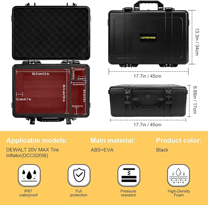 Air Compressor Hard Case Compatible with DEWALT 20V MAX Tire Inflator DCC020IB, Air Pump Storage Carrying Bag for DEWALT DCC020IB Tools, with Pocket for Battery Pack and Charging （ CASE ONLY)