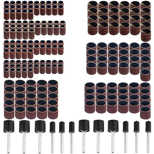 212PCS Drum Sander Assortment Set Sanding Drum kit with 1/8 Shank Mandrel for Rotary Tool 180/240/320/600 Grit