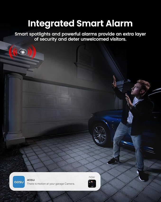 AOSU Solar Security Cameras Wireless Outdoor, 2Mins DIY Installation 2K Color Night Vision Cameras for Home Security, Requires Homebase, Homebase Supports Up to 4 Cams
