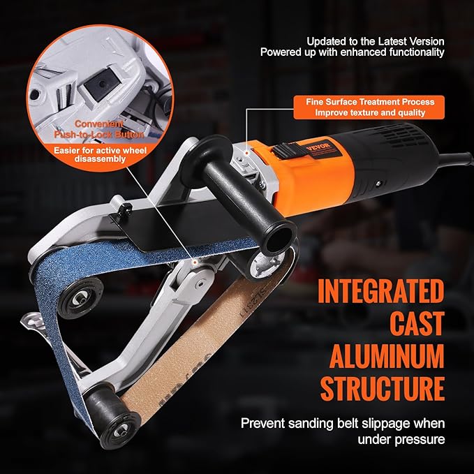 VEVOR Pipe Tube Polisher Sander, 1000W Pipe Belt Sander with 6 Variable Speeds 1100-3200rpm, Professional Belt Sander Grinding Machine with 50PCS Sanding Belts for Burnishing Finishing Rust Removal
