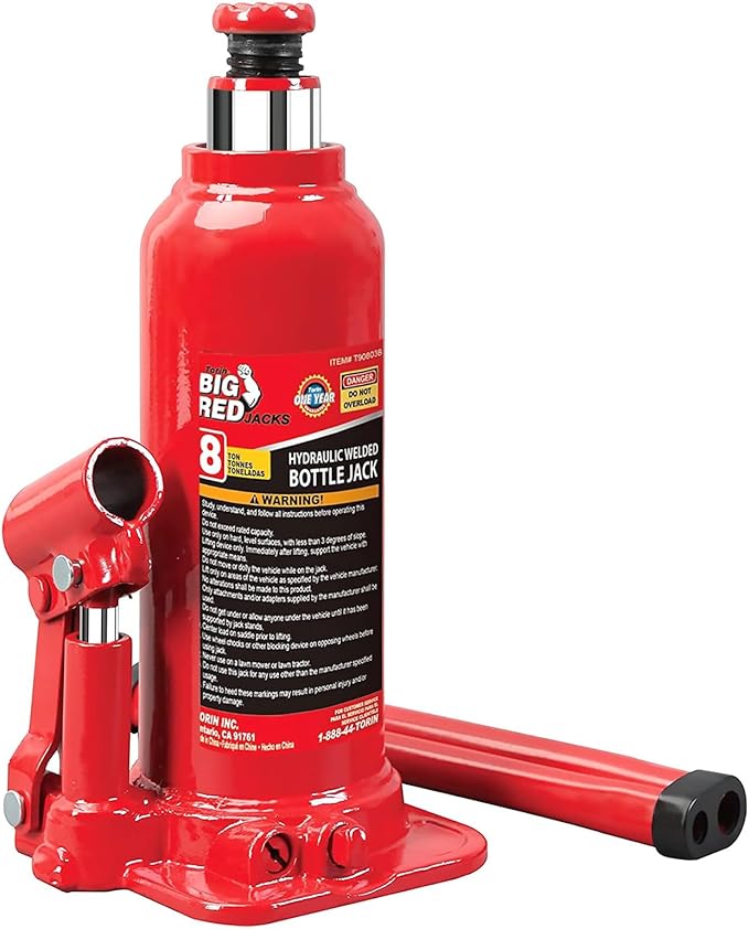 BIG RED T90803B-1 Torin Hydraulic Welded Bottle Jack, 8 Ton (16,000 lb) Capacity, Red
