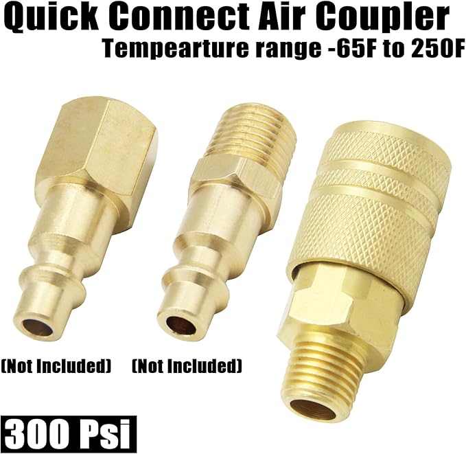 Air Hose Fittings Brass Industrial Coupler 1/4-inch NPT Male Thread Compressor Quick Connect Fittings For Professional Jobsites and Automotive Shops I/M Style 10 Piece