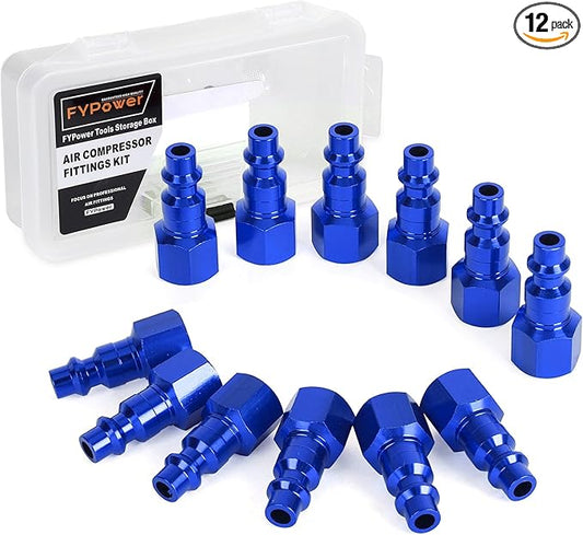 Air Hose Fittings, 12 Pieces I/M Industrial Type Air Plugs with 1/4" NPT Female Threads, Blue