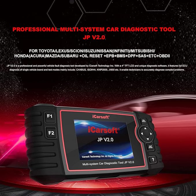 iCarsoft JP V2.0 Diagnostic Scan Tool for Japanese Vehicles Toyota/Lexus/Scion/Isuzu/Nissan/Infiniti/Mitsubishi/Honda(Acura)/Mazda/Subaru +Oil Reset +EPB+BMS+DPF+SAS+ETC+BLD+INJ