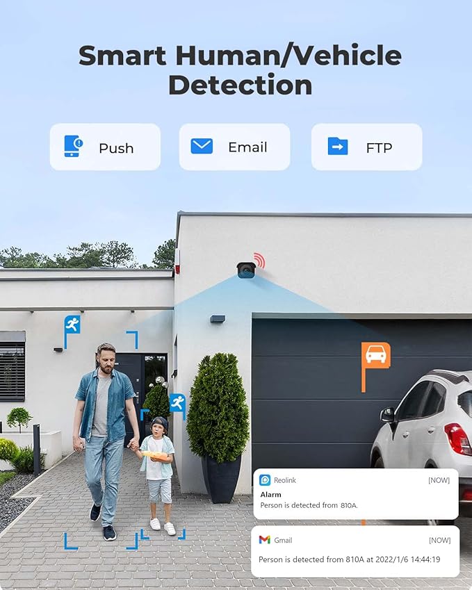 REOLINK 4K/8MP Security Bullet PoE IP Camera,Surveillance Outdoor Indoor,Human/Vehicle/Pet Detection,100ft IR Night Vision,Work with Smart Home,Up to 256GB microSD Card,RLC-810A(Pack of 2)