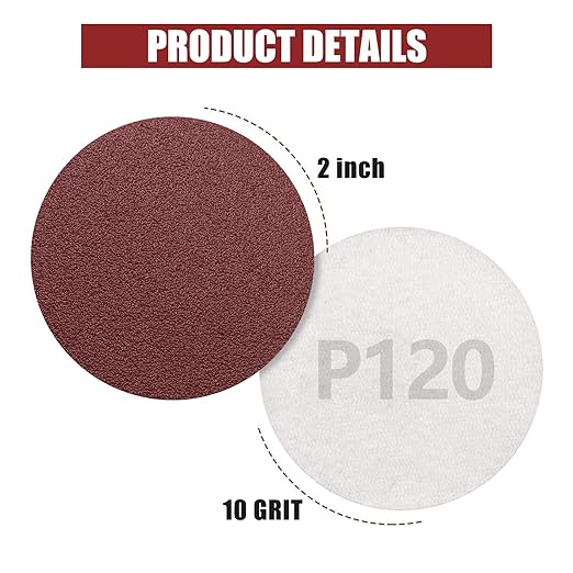 ZEHIQ 120pcs 2 Inch Sandpaper 120 Grit, Hook and Loop Sanding Disc, Alumina Orbital Sander Pads No Hole Sander Attachment Disc for Sanders Drill Grinder and Rotary Tools
