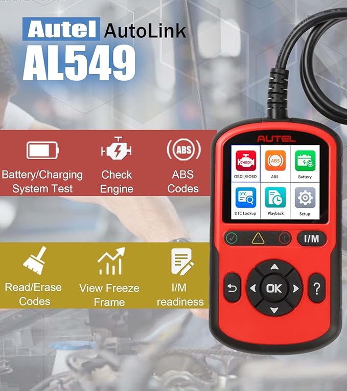 Autel OBD2 Scanner AutoLink AL549 Code Reader with AutoVin Diagnostic Tool Color-Coded Fault and IM Readiness Universal Car Battery Test Enhanced PCM and ABS Coverage Upgrade Ver. of Autel AL519