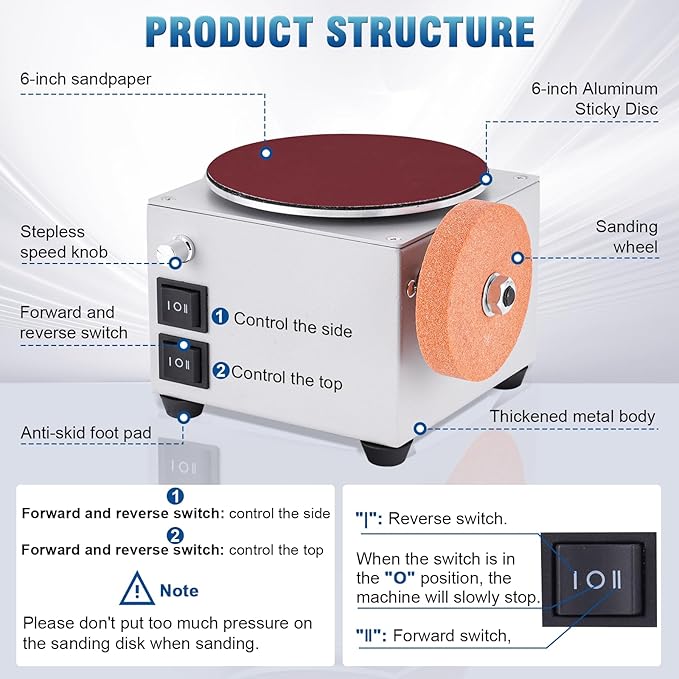 6 Inch Benchtop Disc Sander and 3 Inch Bench Grinder Machine for Wood, Crafts, Scissors Sanding, 6-inch Disc, 3-inch Sanding Wheel, Stepless Speed Control, Dual Motor Control