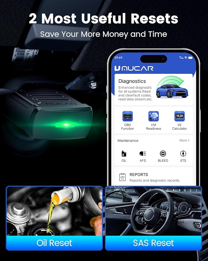 MUCAR BT200 OBD2 Scanner Bluetooth for iOS & Android, Car Scanner Diagnostic Tool for All Systems, Oil/SAS Reset(One Year Free), Check Engine Light, Auto VIN, Lifetime Free Update