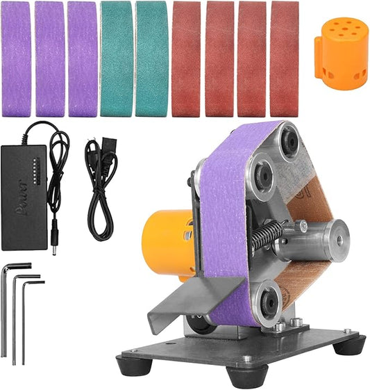 NunDunco Mini Belt Sander - Electric Bench Grinder Sanding Machine, 7 Adjustable Table Top Grinder Polisher for DIY Woodworking, Metal Grinding, Knife Making, jewelry Making
