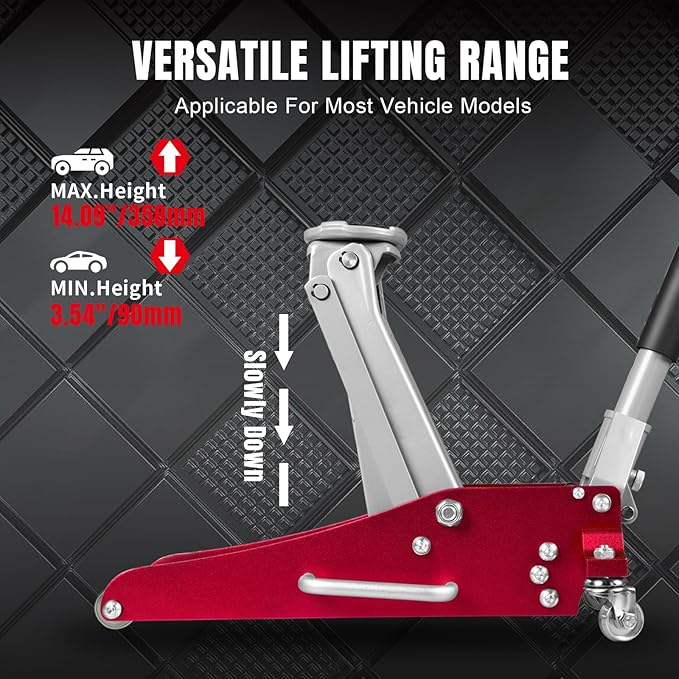 BIG RED AT815016LR Torin Hydraulic Low Profile Aluminum and Steel Racing Floor Jack with Dual Piston Quick Lift Pump, 1.5 Ton (3,000 lb) Capacity, Red