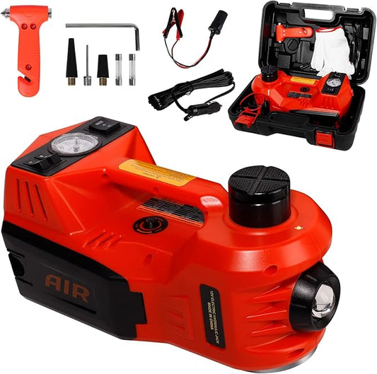Electric Car Jack Kit, 5 Ton Hydraulic Car Jack with Inflator Pump, 12V Portable Car Jack with LED Light for SUV MPV Sedan, Lifting Range 6 to 17.7 Inch (Red)