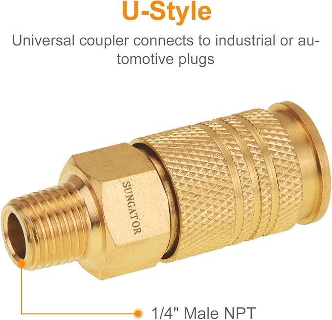 SUNGATOR 8-Piece 1/4" NPT Air Compressor Fittings, Solid Brass Quick Connect Air Line Hose Fittings, 1/4 Inch Coupler and Plug Kit, Compressor Accessories, 1/4'' Quick Connect Hose Repair Kit